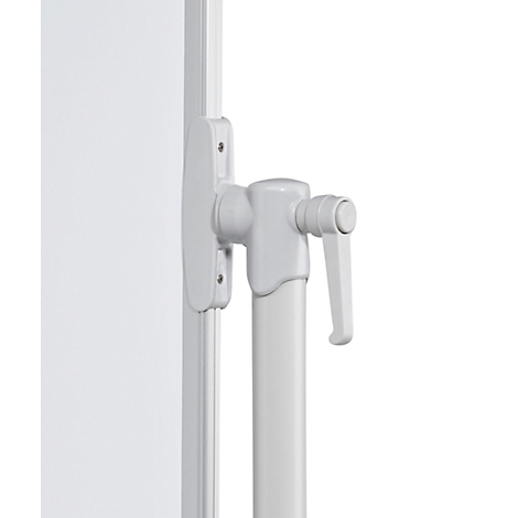 Detail shot of a white crank on a white pole, presumably for a parasol.