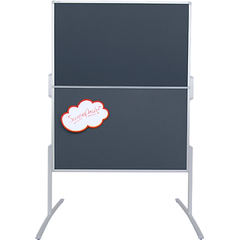 Grey, two-part magnetic board on white frame with a cloud-shaped magnetic note.