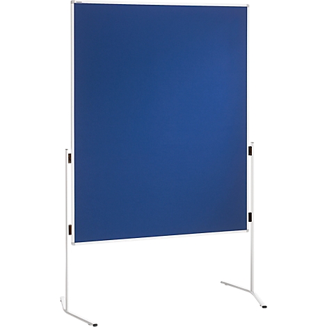 Blaues, freistehendes Pinnwand-Element mit weißem Rahmen und Ständer.