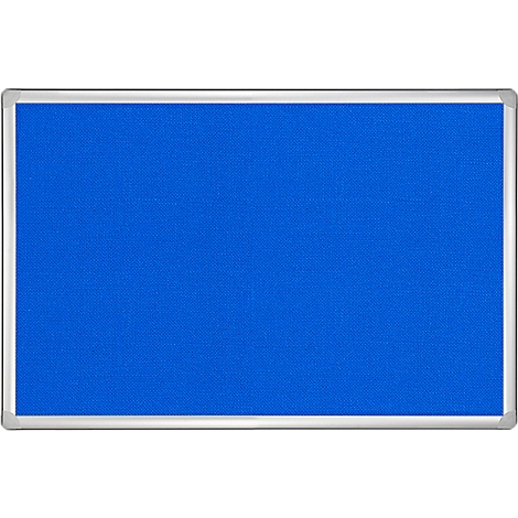 Blue notice board with a silver frame.