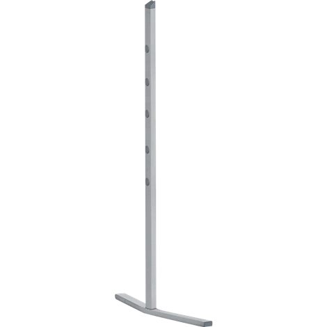 Grey, column-shaped stand with a rectangular base. There are round recesses on the stem.