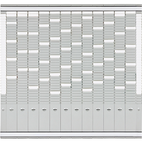 Gray cabinet wall with white rectangular elements in an irregular arrangement, and doors at the bottom.