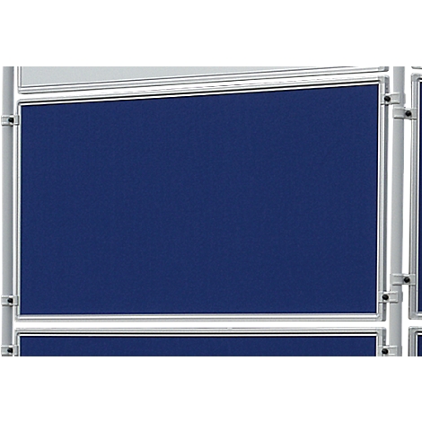 Donkerblauw prikbordelement met zilveren frame, gerangschikt in een rij.