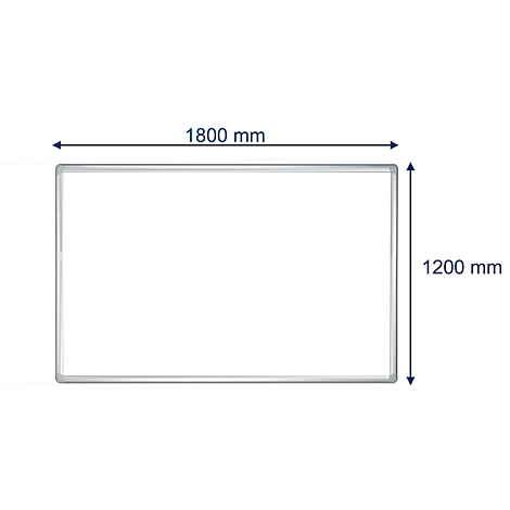 Rectangular white board with silver frame, dimensions: 1800 x 1200 mm.