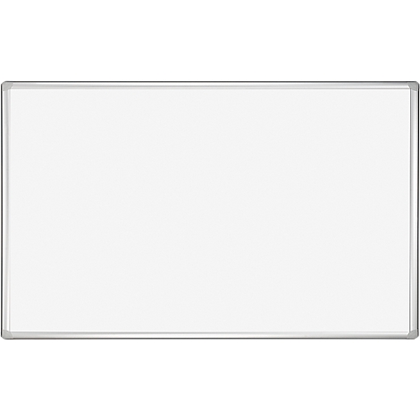 Rectangular white board with silver frame.
