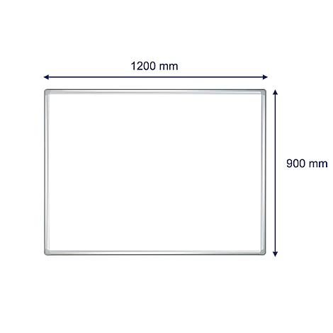 A white, rectangular board with a silver frame. Dimensions are 1200 mm x 900 mm.