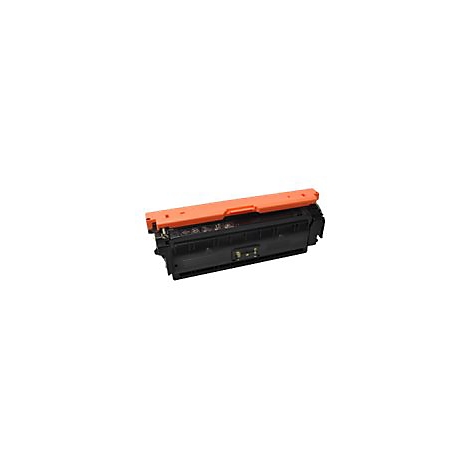 Schwarze Tintenpatrone mit orangefarbenem Oberteil, schrÃ¤g vor weiÃŸem Hintergrund.
