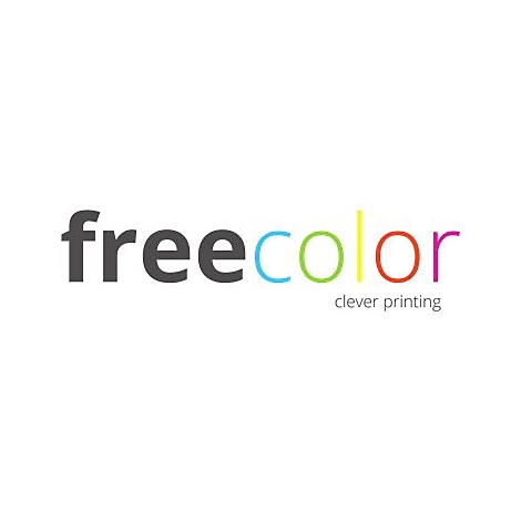 Logo von freecolor: Der Schriftzug 'freecolor' mit farbigen Buchstaben und dem Zusatz 'clever printing'.