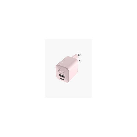 Hellrosa USB-Ladegerät, 2 Anschlüsse, Stecker.
