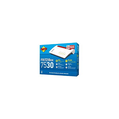 Produktverpackung der FRITZ!Box 7530 mit Router-Abbildung auf blauem Hintergrund.