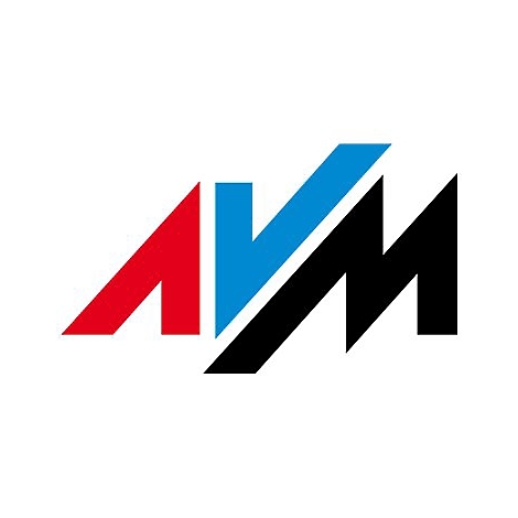 Logo von AVM. Die Buchstaben A, V und M sind in Rot, Blau und Schwarz dargestellt.