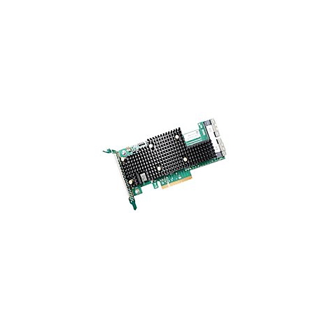 Grüne PCIe-Steckkarte mit großem schwarzen Kühlkörper auf weißem Hintergrund.