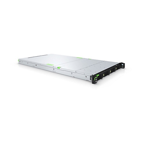 Flacher Fujitsu Server-Einschub in silber-schwarzem Design vor weißem Hintergrund.