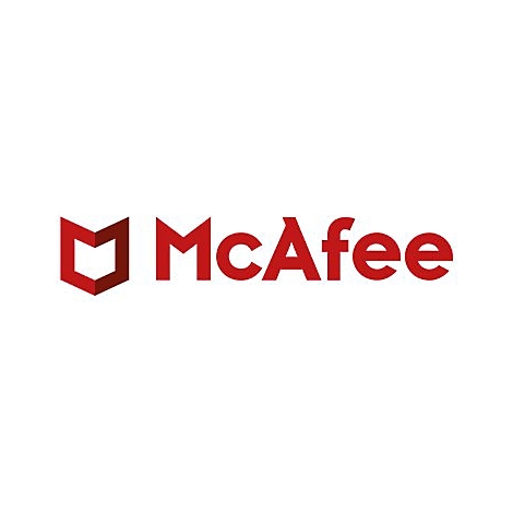 McAfee-Logo: rotes „M“-Symbol links, Schriftzug „McAfee“ rechts, alles auf weißem Grund.