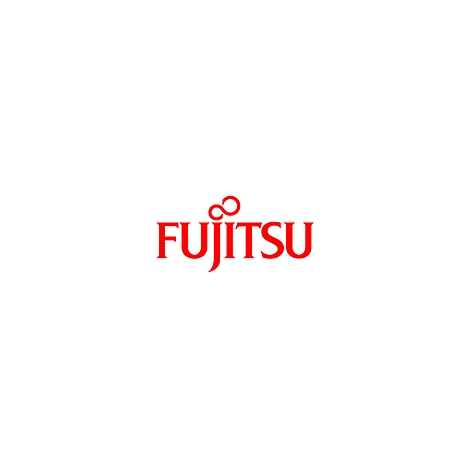 Rotes Fujitsu-Logo auf weißem Hintergrund. Der Schriftzug „FUJITSU“ und das Unendlichkeits-Symbol.