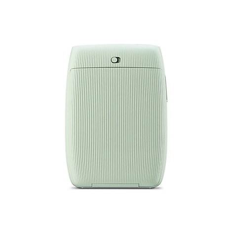 Hellgrüner, länglicher Drucker mit Rillenmuster, Schalter oben.