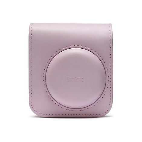 Helllila Kameratasche mit kreisförmiger Vertiefung und 'instax'-Schriftzug.