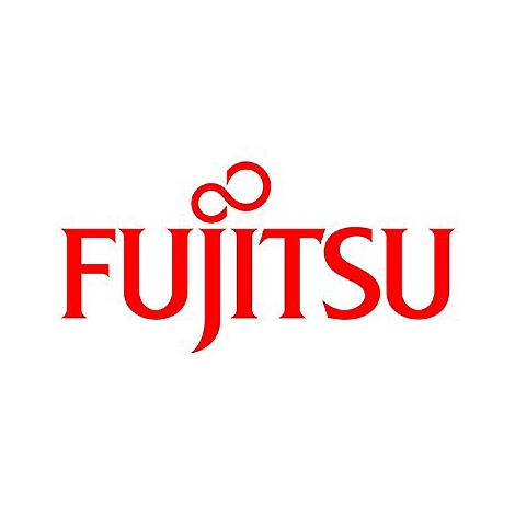 Logo Fujitsu rouge sur fond blanc.