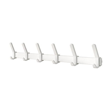 Witte wandhaak met zes haken op een witte achtergrond.