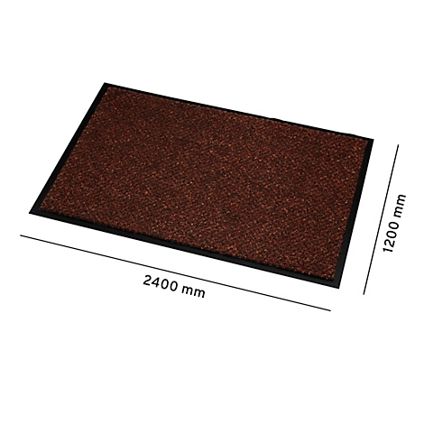 Braune Fußmatte mit schwarzem Rand. Maße: 2400 mm x 1200 mm.