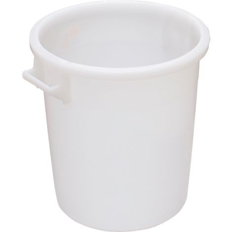 Un seau cylindrique blanc avec deux poignées latérales.
