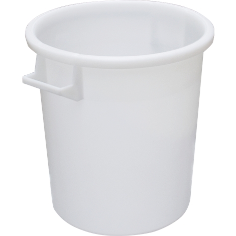 Seau blanc cylindrique avec poignée.
