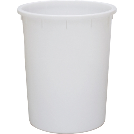 Poubelle cylindrique blanche avec bord.