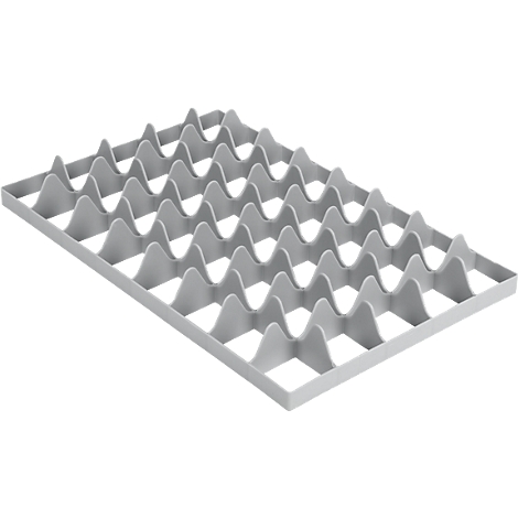 Gray plastic grid with wavy struts, rectangular.