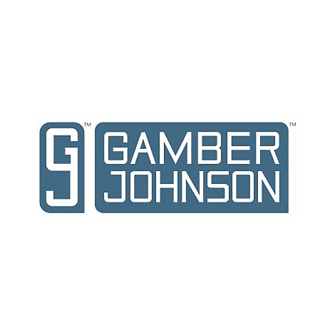 Blaues Logo der Firma Gamber-Johnson mit stilisiertem Buchstaben G und Text.