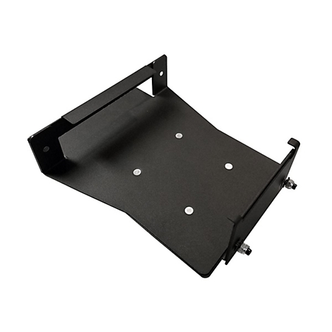 Support en métal noir, perspective d'en haut. Quatre têtes de vis sont visibles.