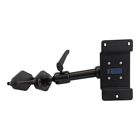 Schwarze, metallische Halterung. Auf einer Seite steht "Gamber Johnson".