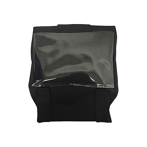 Schwarze Schutzhülle mit durchsichtigem Fenster.