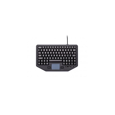 Schwarze Tastatur mit integriertem Touchpad auf weißem Hintergrund.