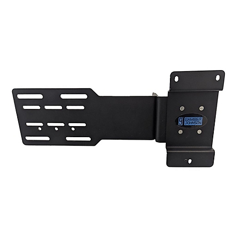 Support en métal noir avec un design rectangulaire et des trous, logo de la marque visible.