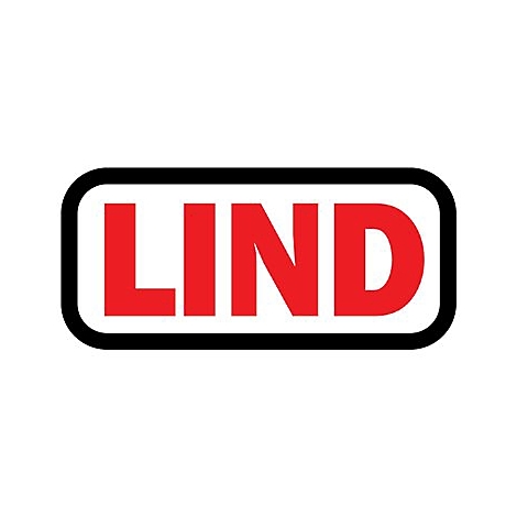 Logo der Marke Lind, roter Schriftzug, schwarzer Rahmen auf weißem Hintergrund.
