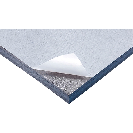 Gros plan d'une plaque avec un film protecteur blanc qui se détache, révélant une surface grise texturée.