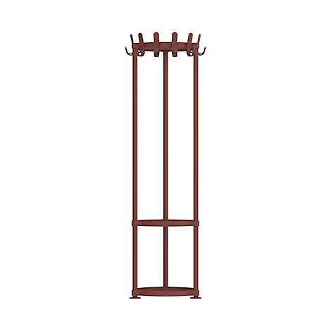 Standgarderobe in Braun vor weißem Hintergrund.