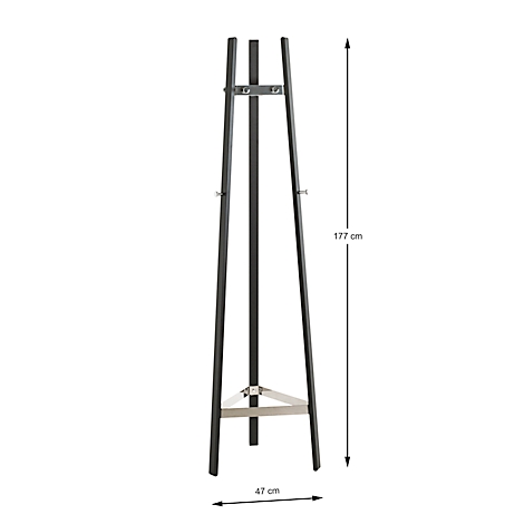 Schwarze Staffelei aus Metall. Höhe 177 cm, Breite 47 cm. Metallwinkel an den Beinen und Halterung für Leinwand.