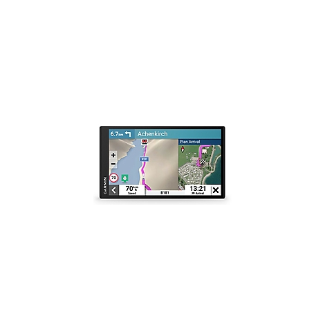 Navigationsgerät mit Straßenkarte, aktueller Geschwindigkeit 70km/h und Ankunftszeit.