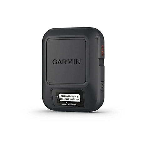 Schwarzes Garmin inReach Messenger Satelliten-Kommunikationsgerät mit SOS-Taste vor weißem Hintergrund.