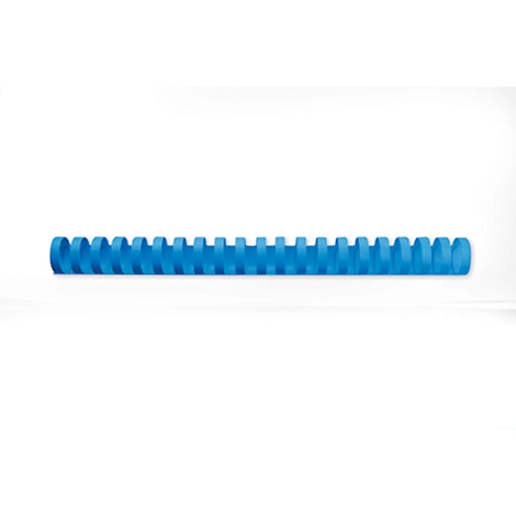 Blaues, geriffeltes Ringbuchbinde-Element, horizontal vor weißem Hintergrund.
