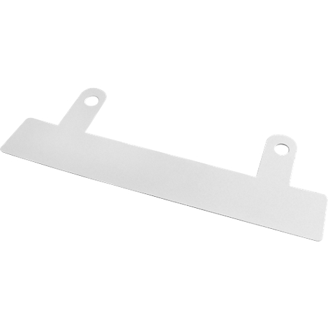 White metal sheet with two holes and angled ends.