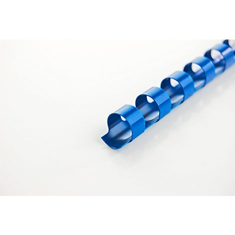 Close-up of a blue spiral binding for documents.