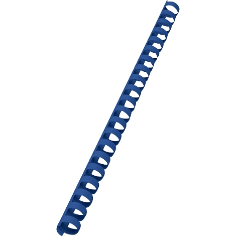 Blue plastic spiral binding, diagonally against a white background.