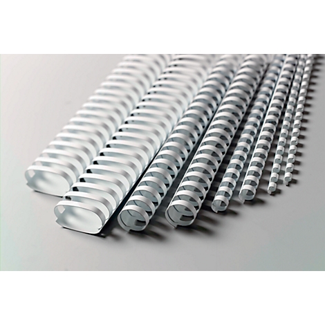 Several spiral bindings in different sizes, white-gray on a light background.