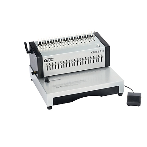 Grauer GBC CB25E Pro Bindungsmaschine, Bedienpanel mit numerischer Anzeige, Fußpedal.