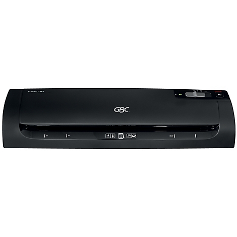 Plastifieuse GBC noire. Texte supérieur : « Fusion 1000L ». Boutons de commande et logo visibles.