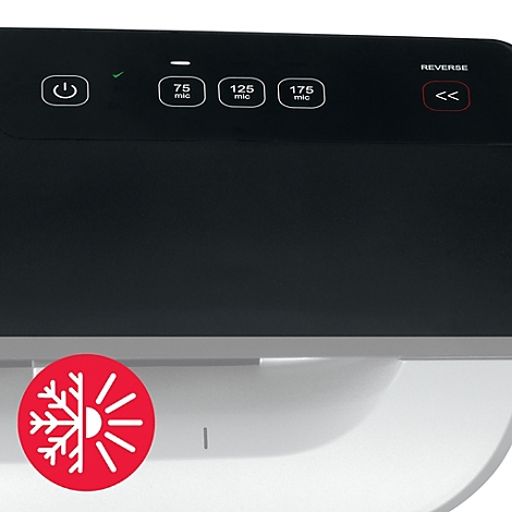 Detailansicht eines schwarzen Vakuumierers mit Bedienfeld und einem roten Kälte-Symbol.