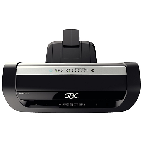 Laminateur GBC noir, barre argentée avec commandes, fixation.