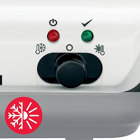 Detailansicht eines Bedienfelds. Drehregler mit roter und grüner Kontrollleuchte.